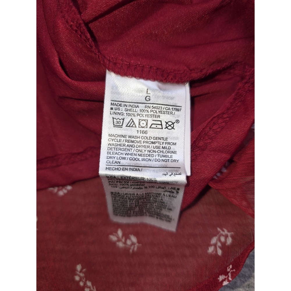 Old Navy Womens L Red Chiffon Ditzy Floral Sheer Lined Long Sleeve Peasant Top - Picture 12 of 14